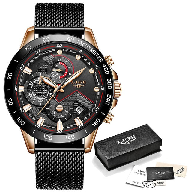 LIGE hommes montres haut de gamme en acier inoxydable de luxe bleu étanche montre à Quartz hommes mode chronographe mâle Sport montre militaire - Shopeasywear