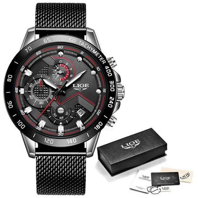 LIGE hommes montres haut de gamme en acier inoxydable de luxe bleu étanche montre à Quartz hommes mode chronographe mâle Sport montre militaire - Shopeasywear