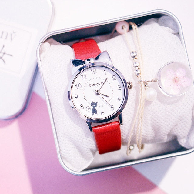 Kids Watches Students Children Pink Watch Girls sale Leather Child Hours Black Cat Quartz Wristwatch Girl Gift Clocks reloj часы - Shopeasywear