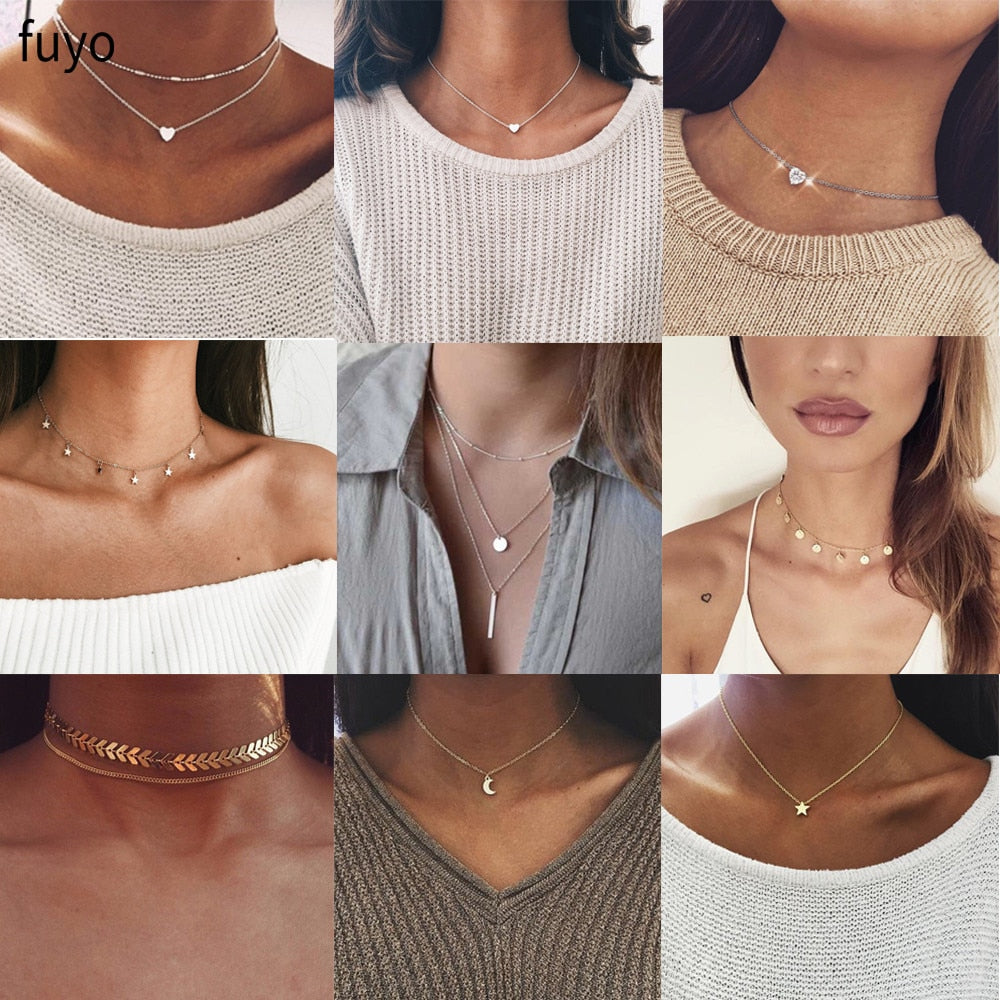 Moon Star Crystal Heart Necklace for Women - Shopeasywear