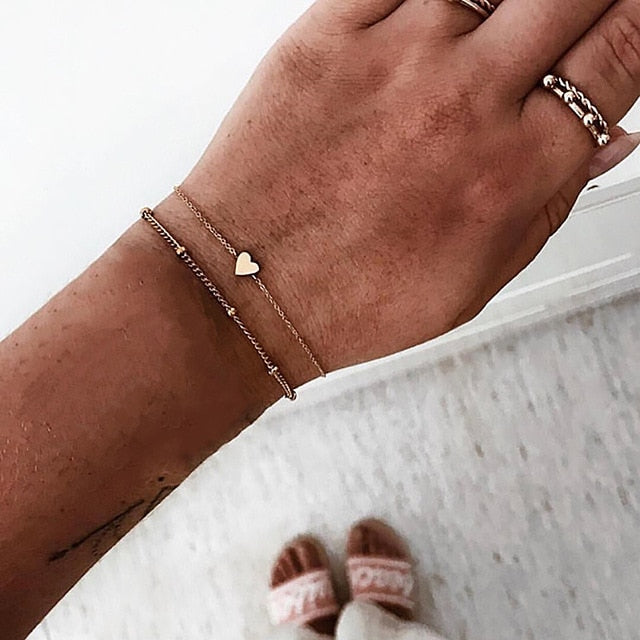 New Bohemian Black Rope Chain Bracelet Set For Women aircraft Shell Moon Heart crystal Charm Bangle Personalized Jewelry - Shopeasywear