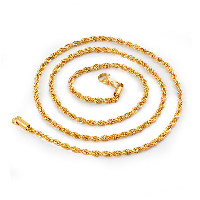 Rope chain necklace men and women gold silver Color 316L Stainless Steel Twisted Necklaces Punk fashion Jewelry For friend gift - Shopeasywear