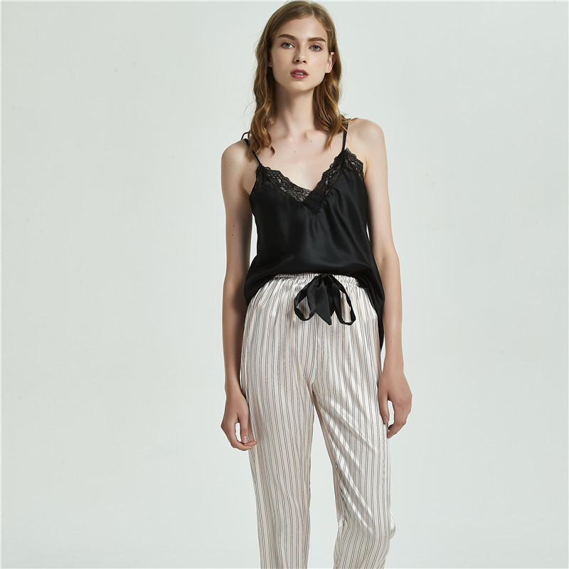 2-stuk sexy kant satyn pajamas vir vroue