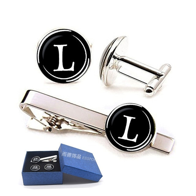26 Letter A-Z Cufflinks and Tie Clip Set - Shopeasywear