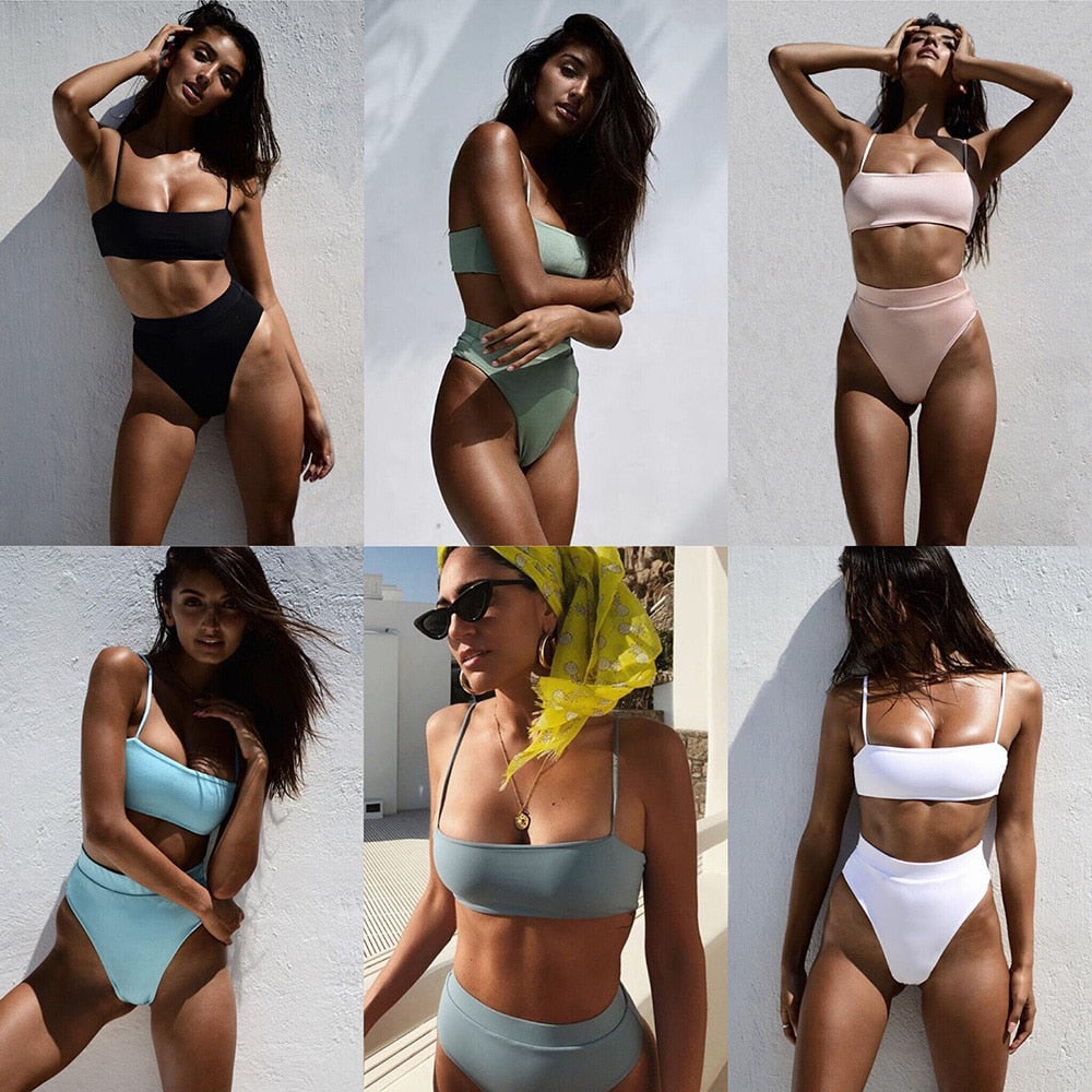 Solid Push Up Bikini Female Swimsuit - Jeglowstore