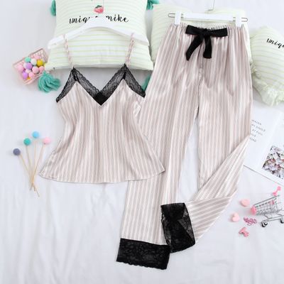 2 Piece Sexy Lace Satin Pajamas For Women