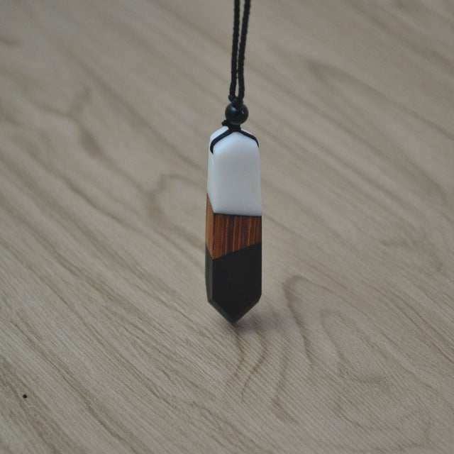 Vintage men & woman fashionable wood pendant necklace, woven rope