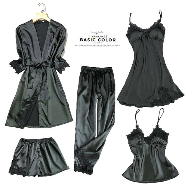 5 Pieces Silk Home Women Pajamas