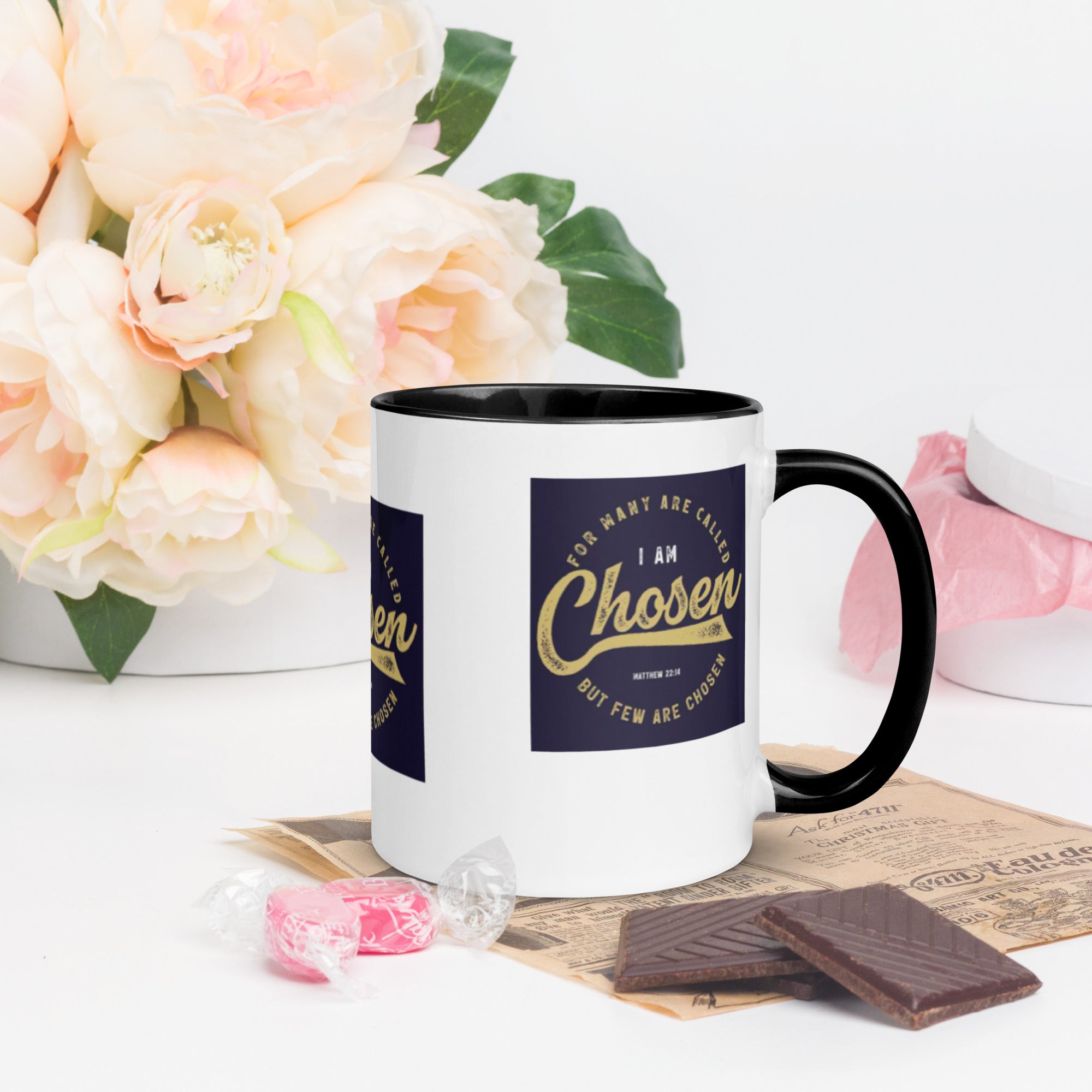 Custom Religious Coffee Mug with Color yellow gold Inside