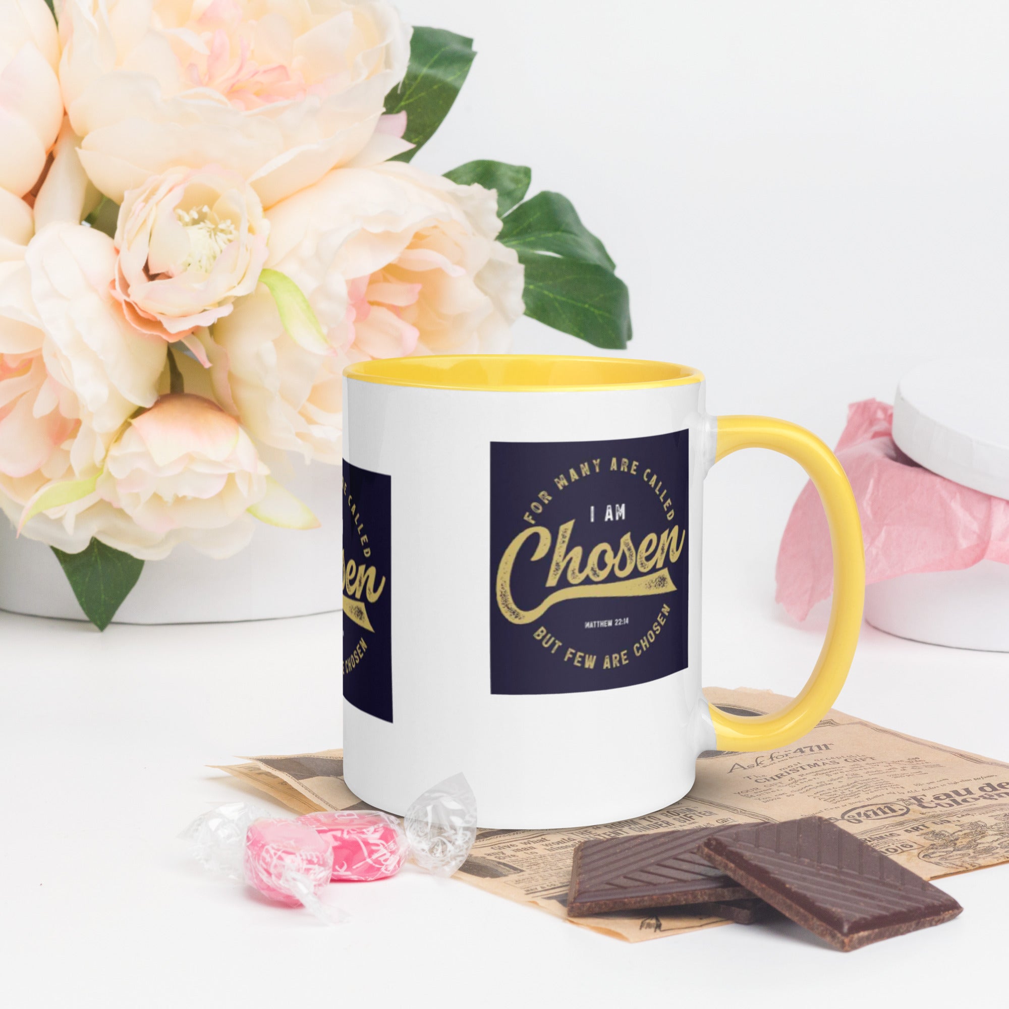 Custom Religious Coffee Mug with Color yellow gold Inside