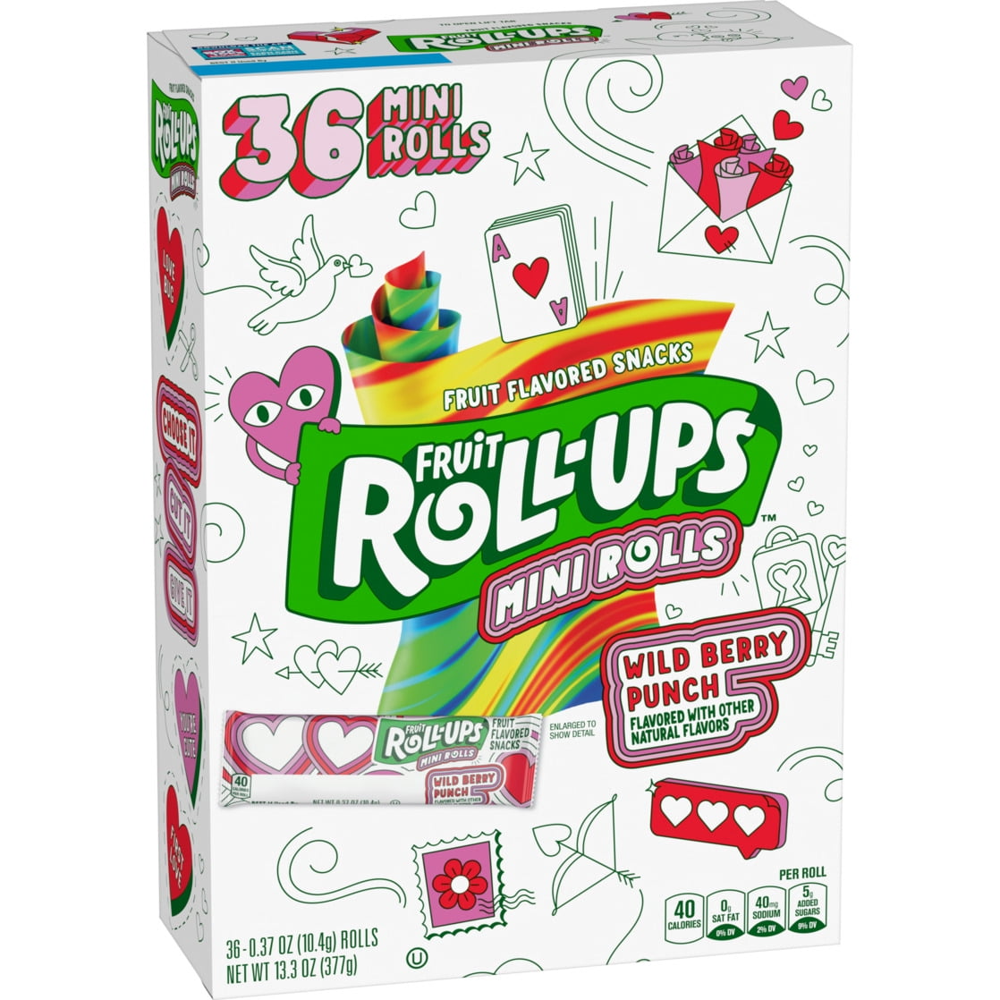 Fruit Roll-Ups Valentine Wild Berry Punch Fruit Flavored Snacks, 36 Mini Rolls, 13.3 oz