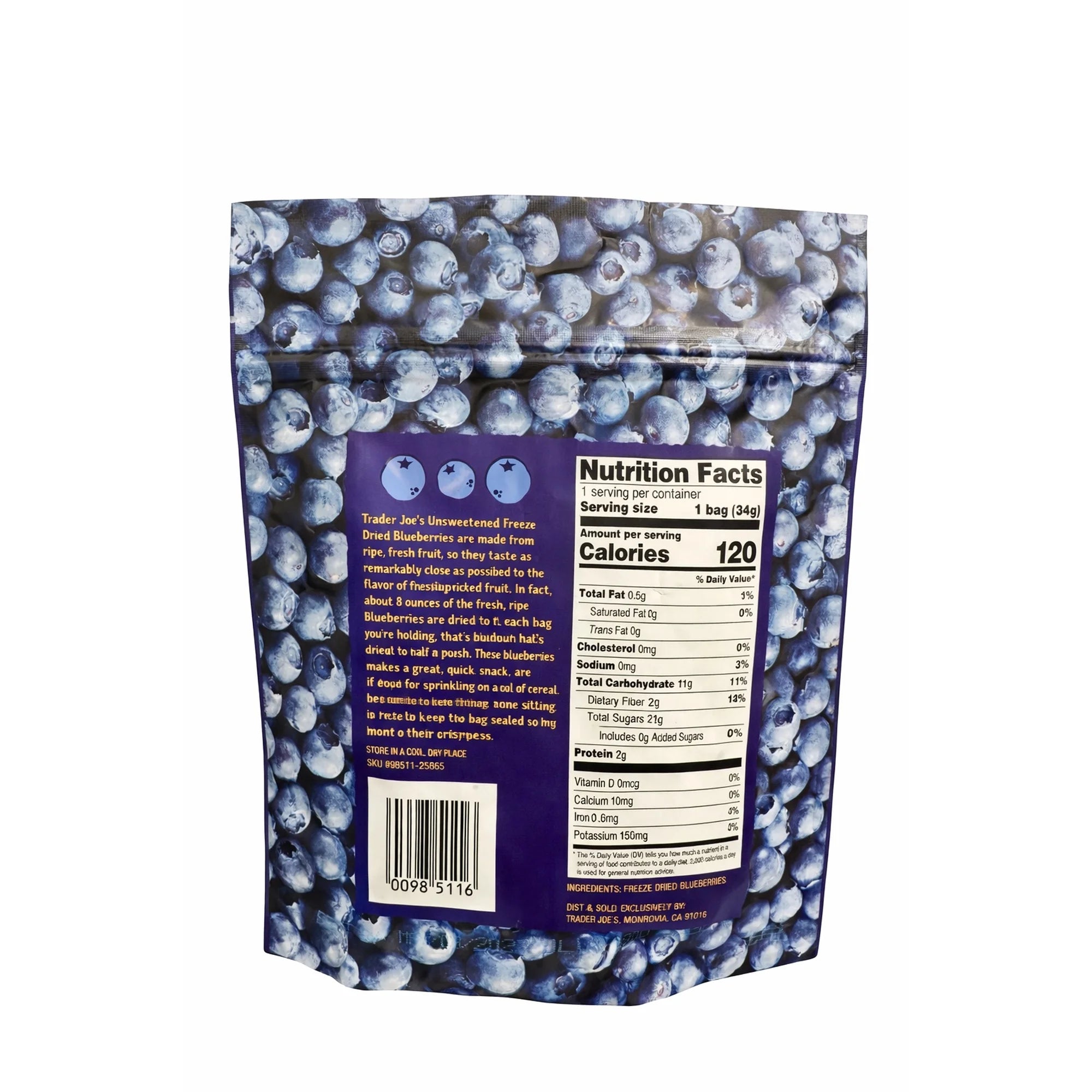 Trader Joe's Freeze Dried Blueberries 2.46 oz (Pack of 2)