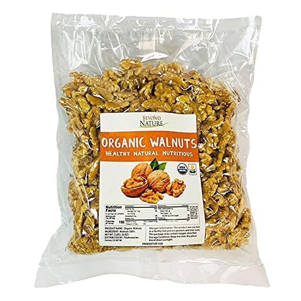 Beyond Nature Organic Raw Walnuts 2 Pound (32 oz) – Unsalted Vacuum Sealed, Non GMO, No Salt, Low Carb, Keto Friendly & Vegan Snack