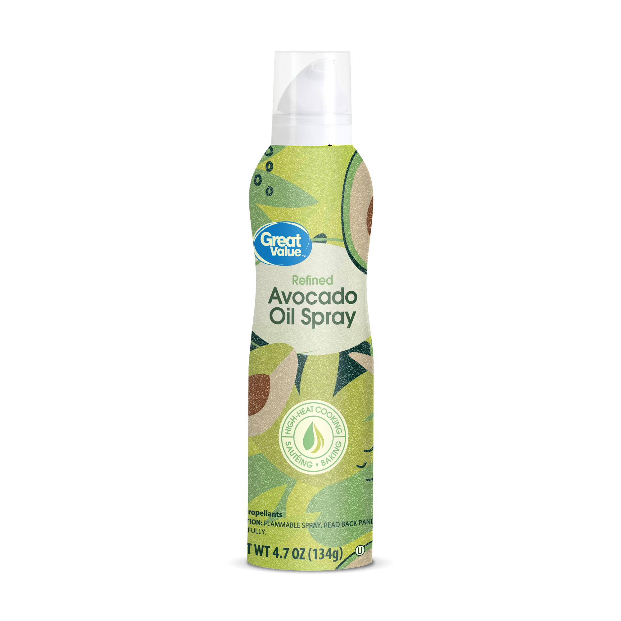 Great Value 100% Pure Avocado Oil Cooking Spray, 4.7 oz, Metal Bottle, Shelf Stable/ Ambient