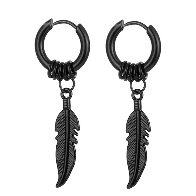 2 Pairs Fashion Cross Feather Stud Earrings Punk Rock Style For Women Men High Quality Stainless Steel Hiphop Ear Jewelry