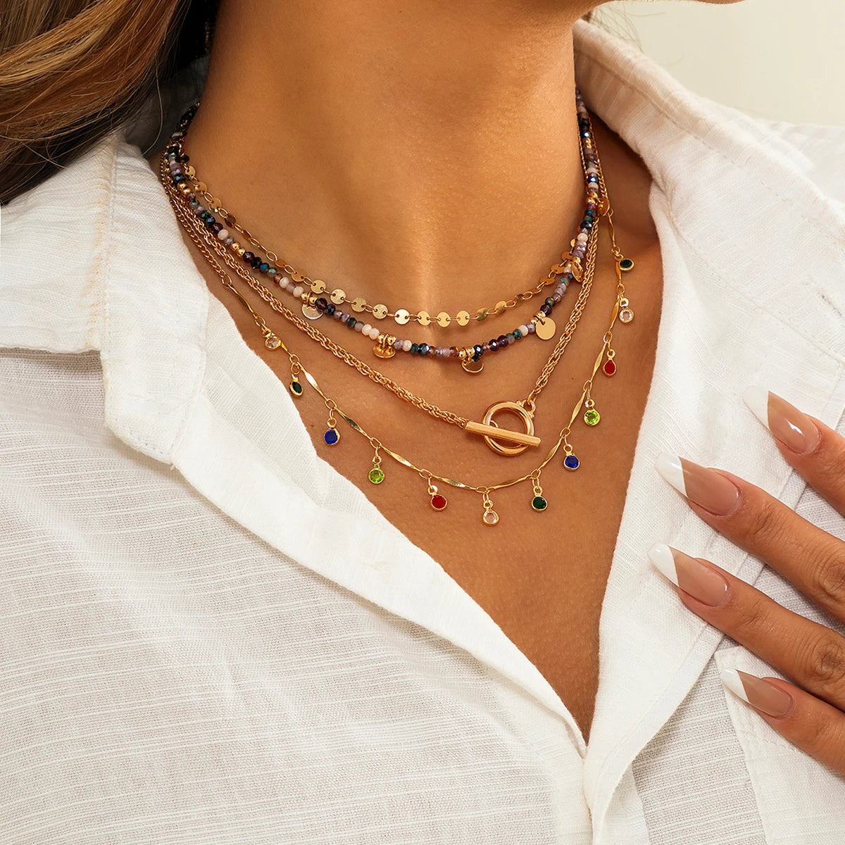 Rainbow Crystal Tassel Choker - Jeglowstore