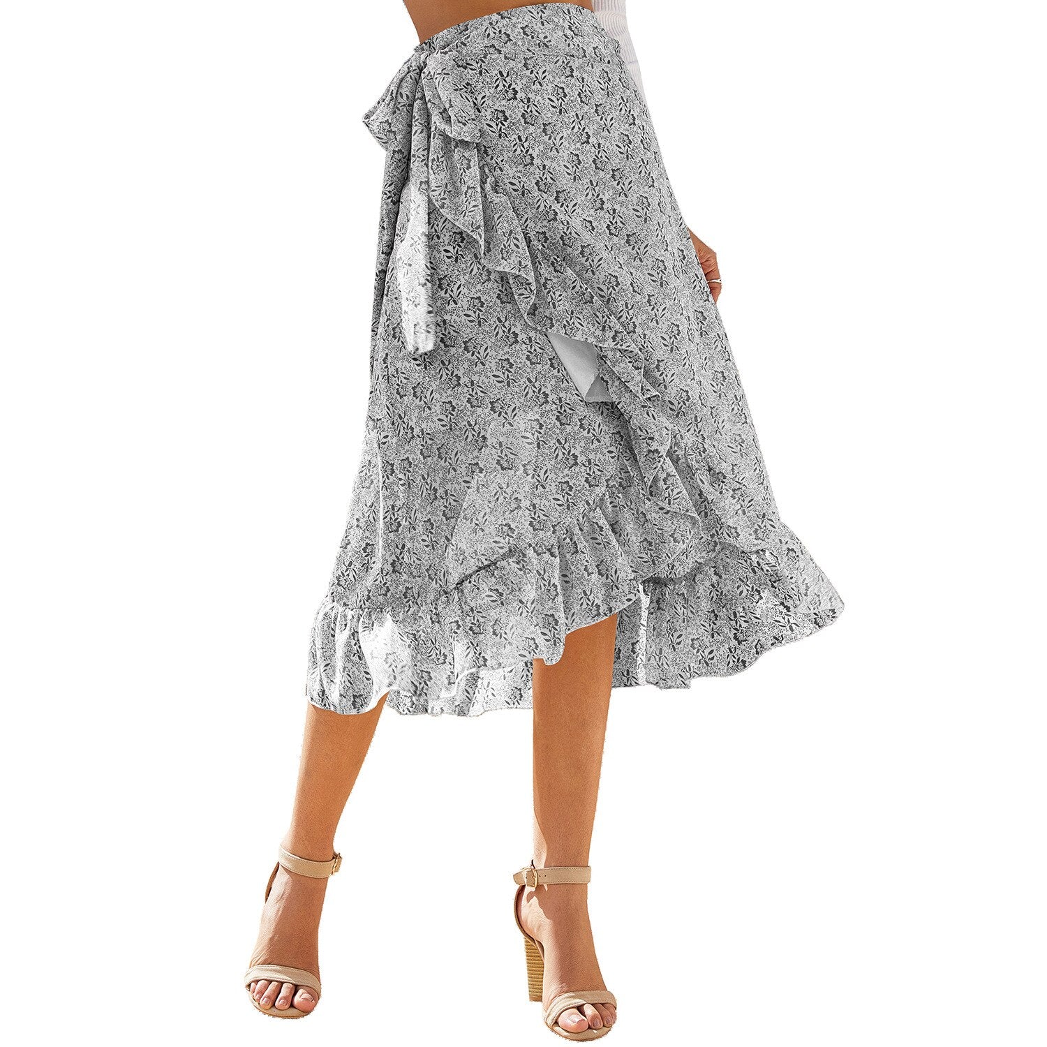 HUAYASX Long Skirts Irregular Floral Chiffon Skirt Women's Skirt Chiffon Ruffled Irregular Women Clothingd Flower Leaf Pattern