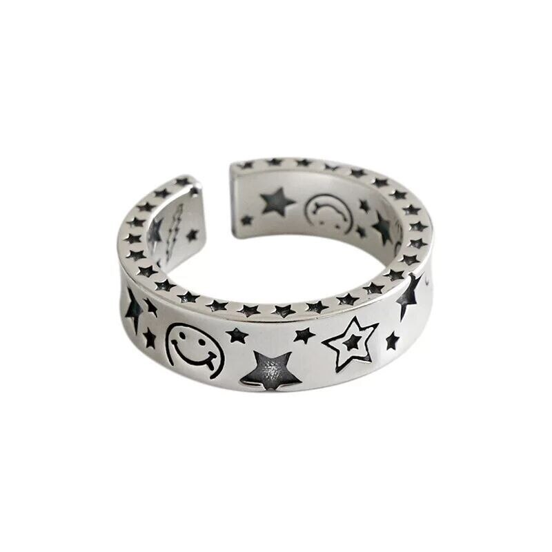 Hot Sell Multiple Happy Smiley Faces Open Rings For Women Cute Circle Hollow Smile Ring Party Girl Adjustable Punk Jewelry A908