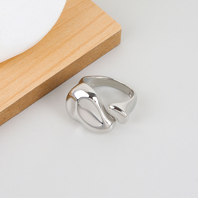 LIVVY Silver Color Irregular Width Open Ring Female  New Fashion Creative Vintage Punk Party Jewelry Gifts