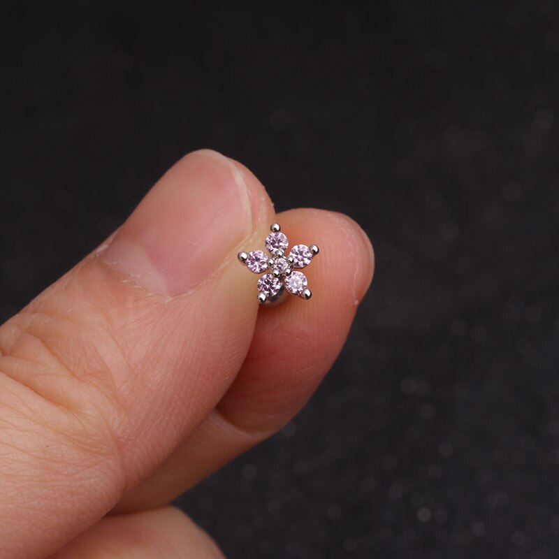 1pc Stainless Steel Fashion Flowers Zirconia Cartilage Cz Earring  for Women Crown Helix Ear Studs Piercing Jewelry