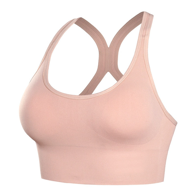 Shockproof Quick Dry Sports Bra Women Padded Gather Yoga Bra Push Up Gym Running Bra Seamless Workout Fitness Bra Top