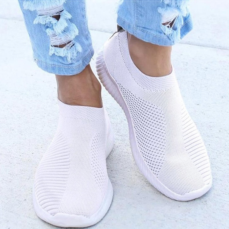 Women Shoes Knitting Sock Sneakers Women Spring Summer Slip On Flat Shoes Women Plus Size Loafers Flats Walking krasovki Famela - Jeglowstore