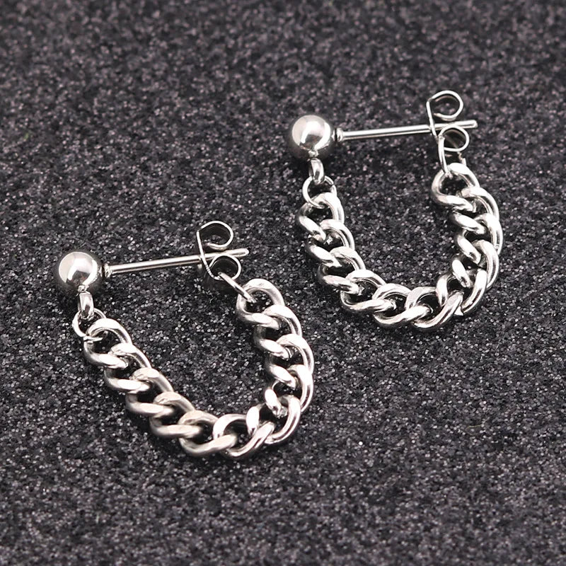 Men Women Punk Earring Stainless steel chain eardrop pendant ear jewelry simple Personality Earring