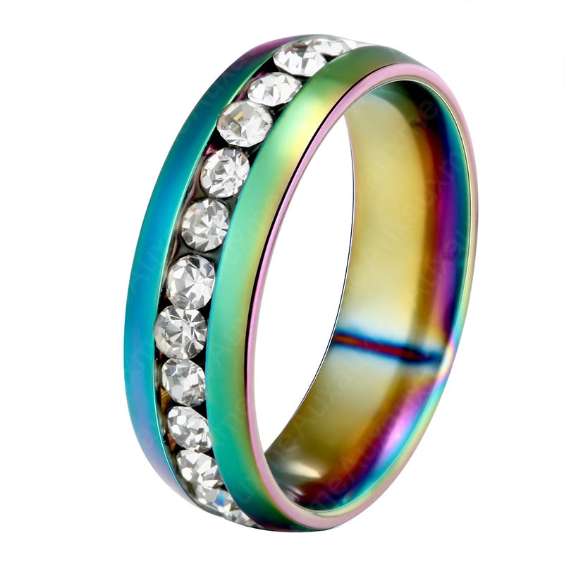 Auxauxme Bling CZ Stone Wedding Bands Rings Women Jewelry Golden Stainless Steel Simple Love Couple Ring Valentine's Day Gift - Jeglowstore