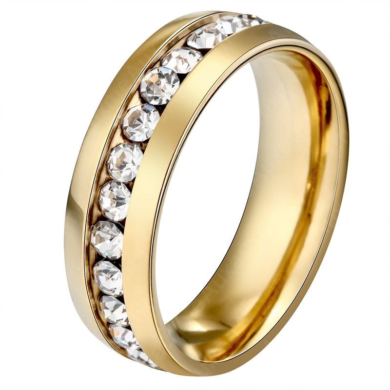 Auxauxme Bling CZ Stone Wedding Bands Rings Women Jewelry Golden Stainless Steel Simple Love Couple Ring Valentine's Day Gift - Jeglowstore