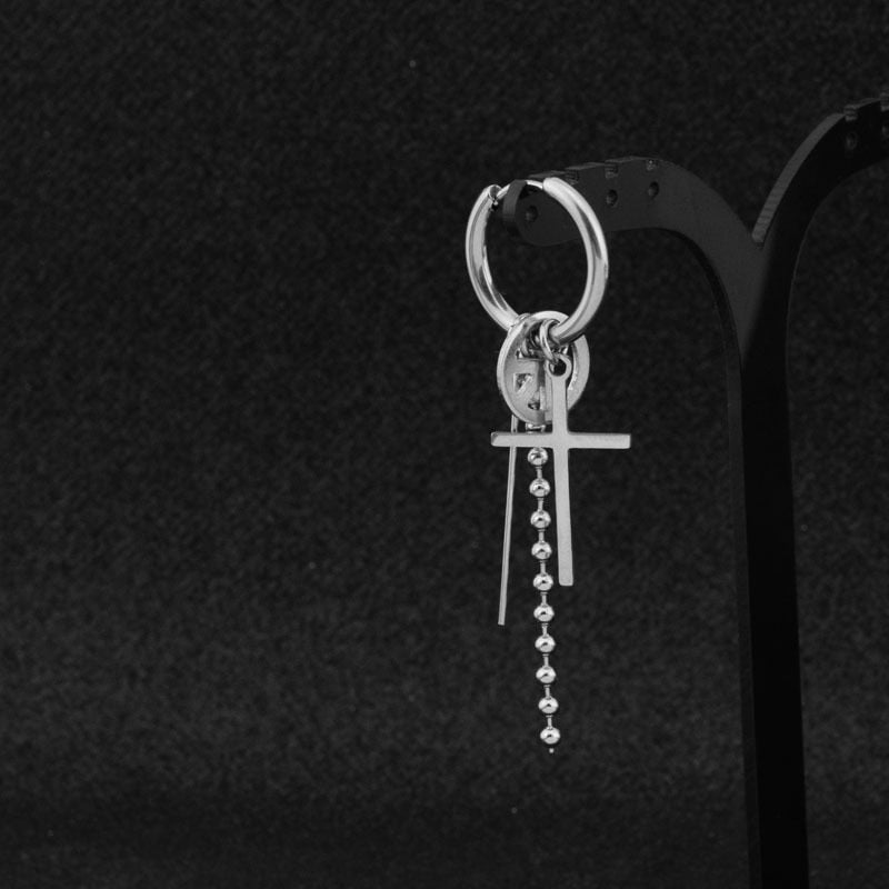Punk Earring Mens Single Spike Stainless Steel Cross Stud Earring Guys Jewelry Rock Hip Hop Grunge Punk Dagger Ear Clip Unisex