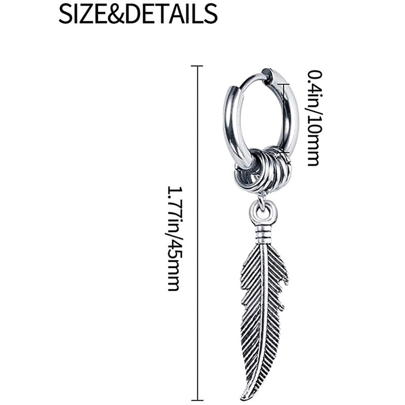 2 Pairs Fashion Cross Feather Stud Earrings Punk Rock Style For Women Men High Quality Stainless Steel Hiphop Ear Jewelry