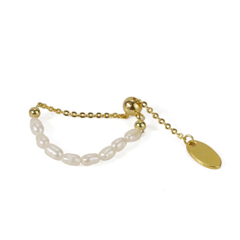 French Simple Retro Pearl Chain Pull Adjustment Gold Color Rings Girl's New Elegant Accessories Fashion Finger Jewelry For Woman