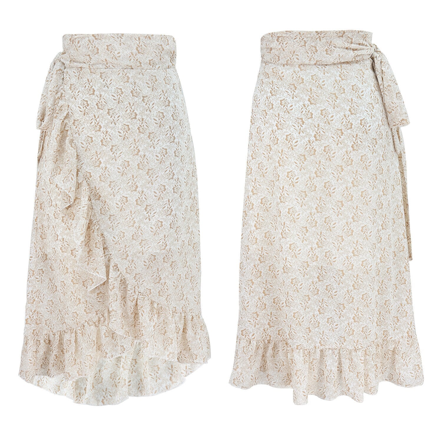 HUAYASX Long Skirts Irregular Floral Chiffon Skirt Women's Skirt Chiffon Ruffled Irregular Women Clothingd Flower Leaf Pattern