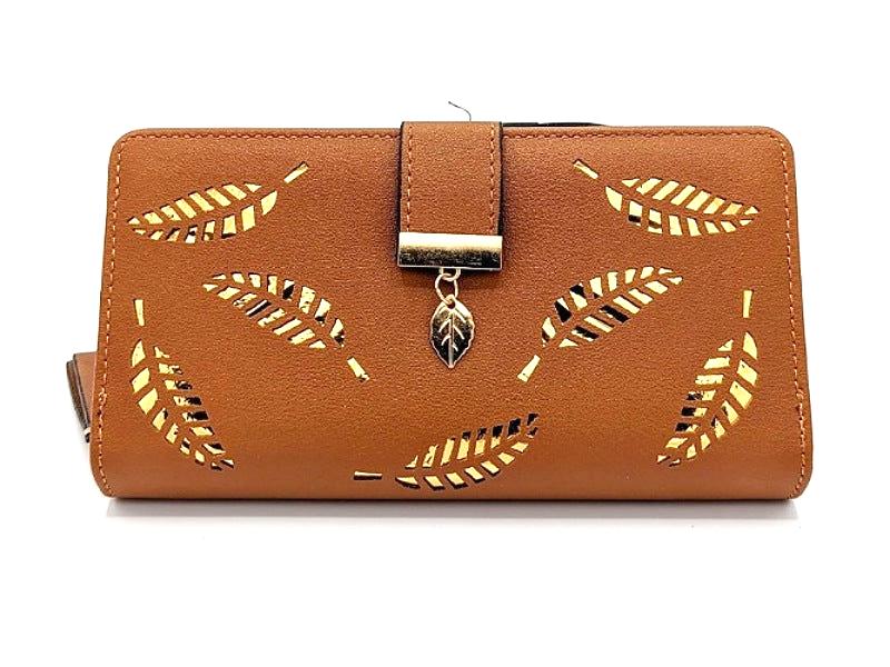 Women clutch purse, multi space crystal leaves design pulse