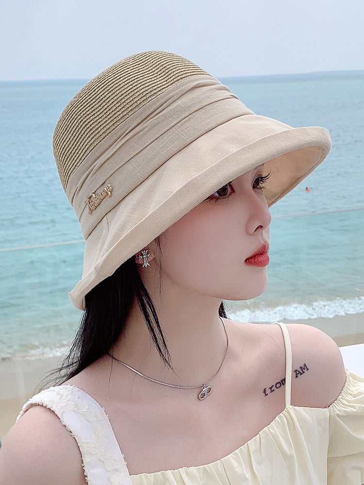Sunshade Straw Hat Women's Spring and Summer Travel Fashionable Face-Slimming Small Curling Sun-Proof Bucket Hat 2023 New Sun Hat