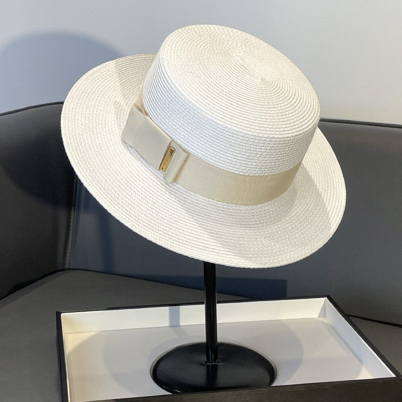 Korean Style Instagram Style Internet Celebrity Letters Flat Top Straw Woven Top Hat Women's Spring Summer Outing Sun Protection Sun-Shade All-Match Trendy Straw Hat