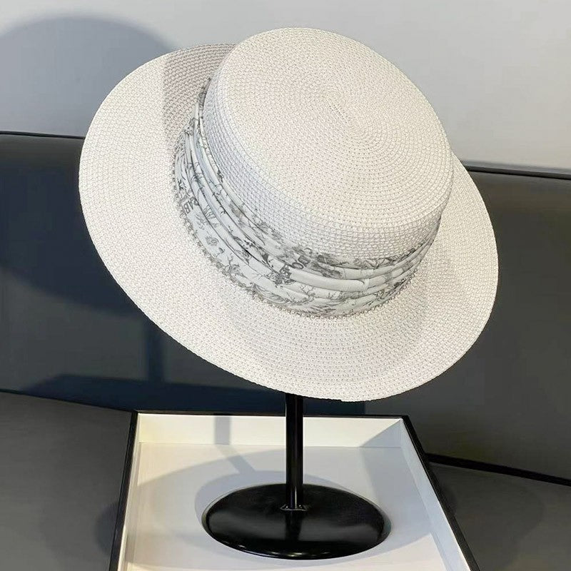 Korean Style Instagram Style Internet Celebrity Letters Flat Top Straw Woven Top Hat Women's Spring Summer Outing Sun Protection Sun-Shade All-Match Trendy Straw Hat