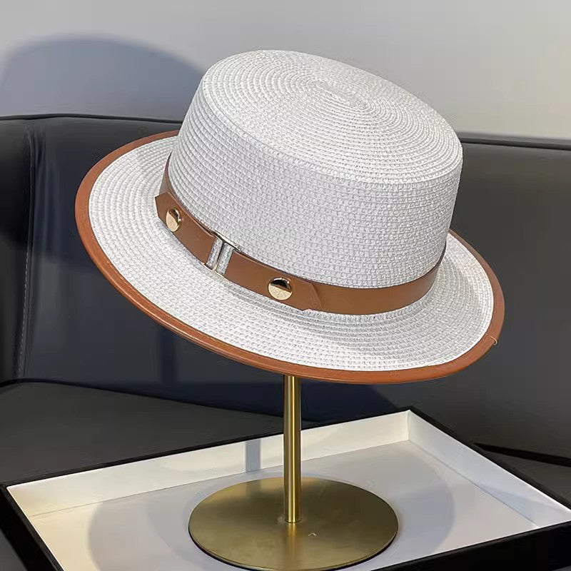 Korean Style Instagram Style Internet Celebrity Letters Flat Top Straw Woven Top Hat Women's Spring Summer Outing Sun Protection Sun-Shade All-Match Trendy Straw Hat