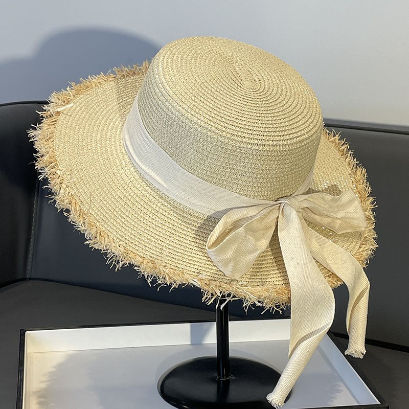 Korean Style Instagram Style Internet Celebrity Letters Flat Top Straw Woven Top Hat Women's Spring Summer Outing Sun Protection Sun-Shade All-Match Trendy Straw Hat