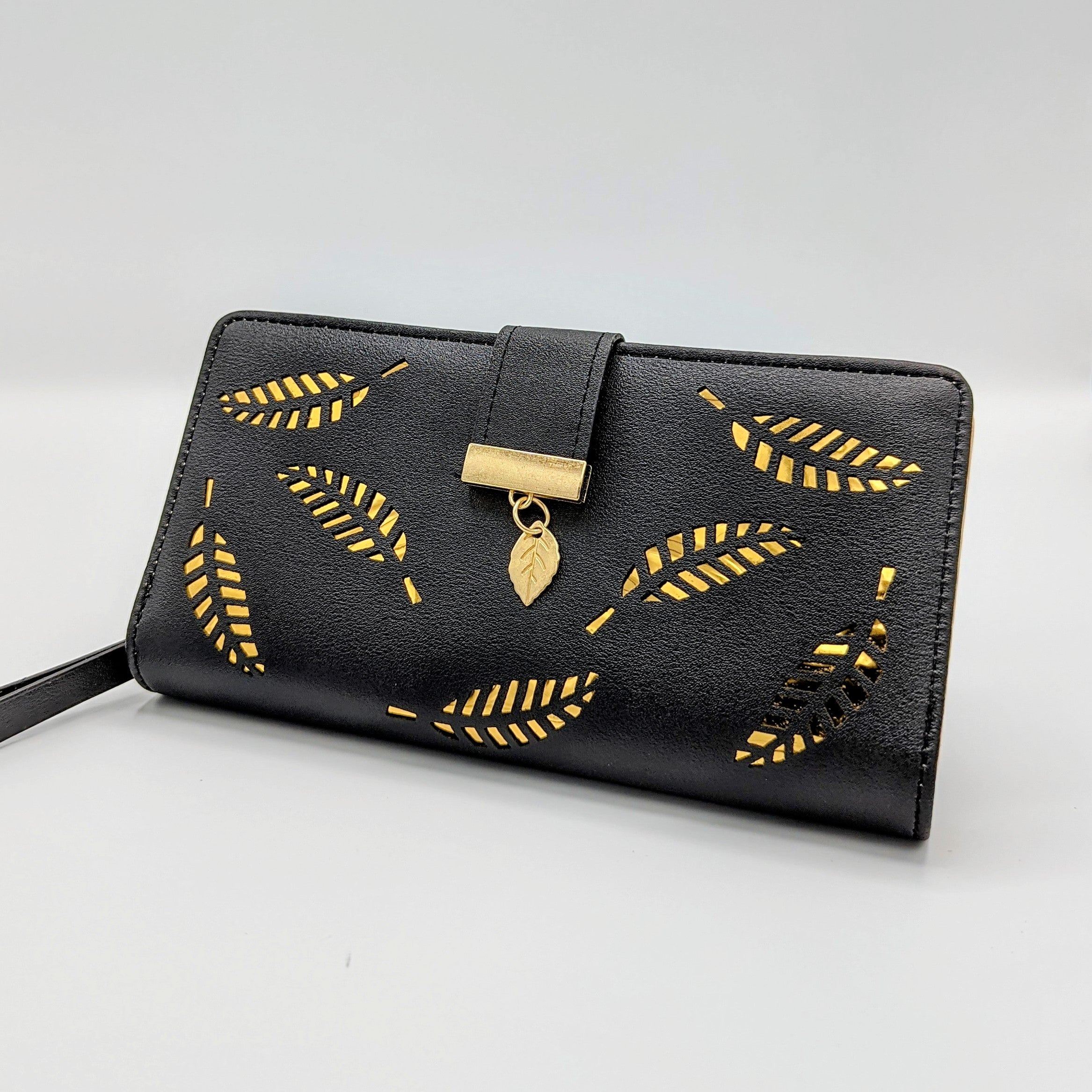 Women clutch purse, multi space crystal leaves design pulse