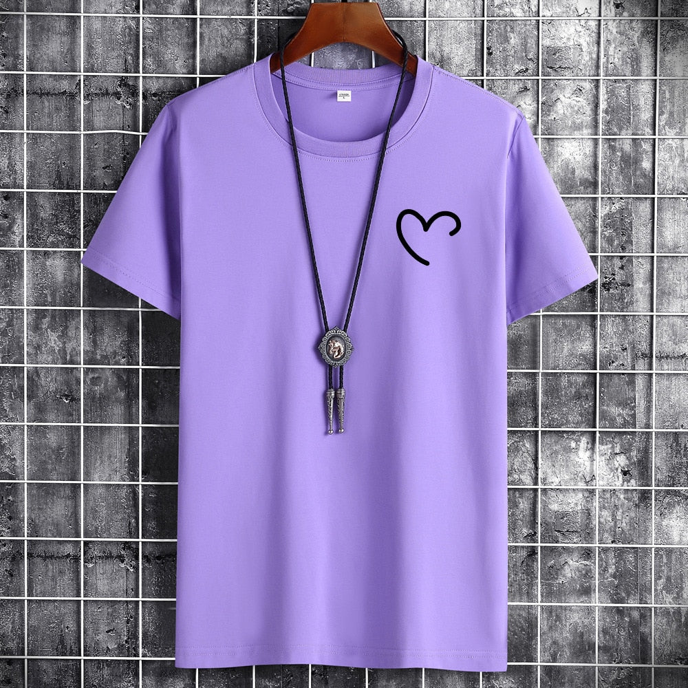 JFUNCY Oversize Summer Men's Cotton Tee Shirts Men Casual T-shirt Simple Love Heart Print Tshirt O-Neck Short Sleeve Man Tops