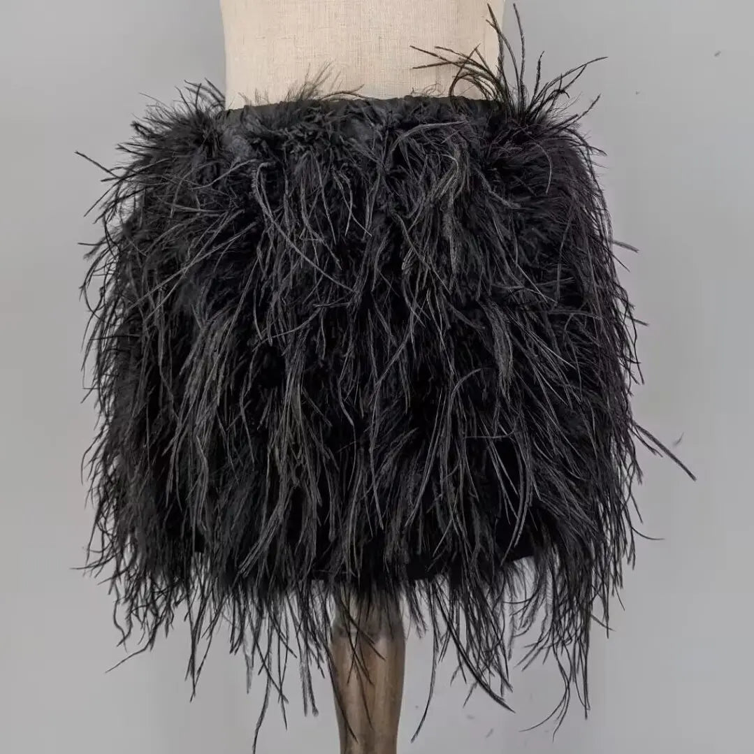 Ostrich Feather Mini Skirt - Jeglowstore