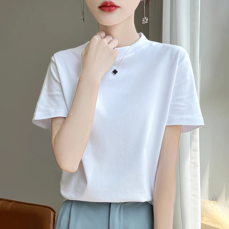 Women’s Semi-High Neck Cotton T-Shirt - Jeglowstore