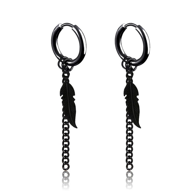 2pc korean Fashion Cross feather Stud Earrings Punk Rock Style For Women men High Quality Stainless steel Hiphop Ear Jewelry