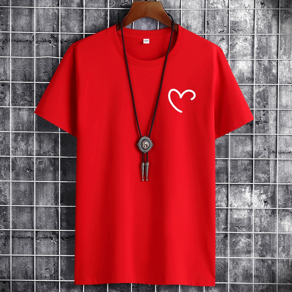 JFUNCY Oversize Summer Men's Cotton Tee Shirts Men Casual T-shirt Simple Love Heart Print Tshirt O-Neck Short Sleeve Man Tops