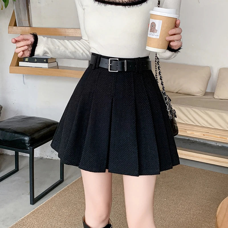 Women’s Vintage High Waist Wool Pleated Mini Skirt - Jeglowstore