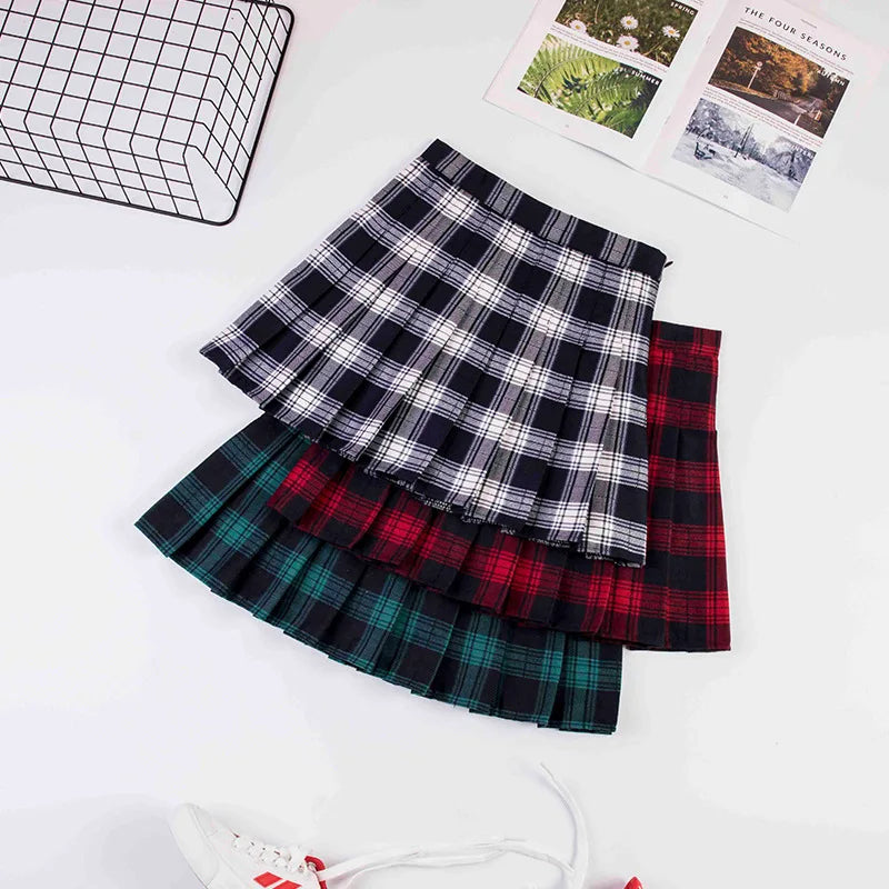 Plaid High Waist Pleated Skirt - Jeglowstore