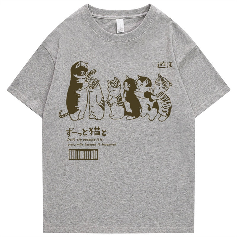 Men's Oversized T Shirt Clothing Hip Hop Cat Shower Street Print T Shirt Casual Cotton 2022 Summer Short Sleeve T Shirt