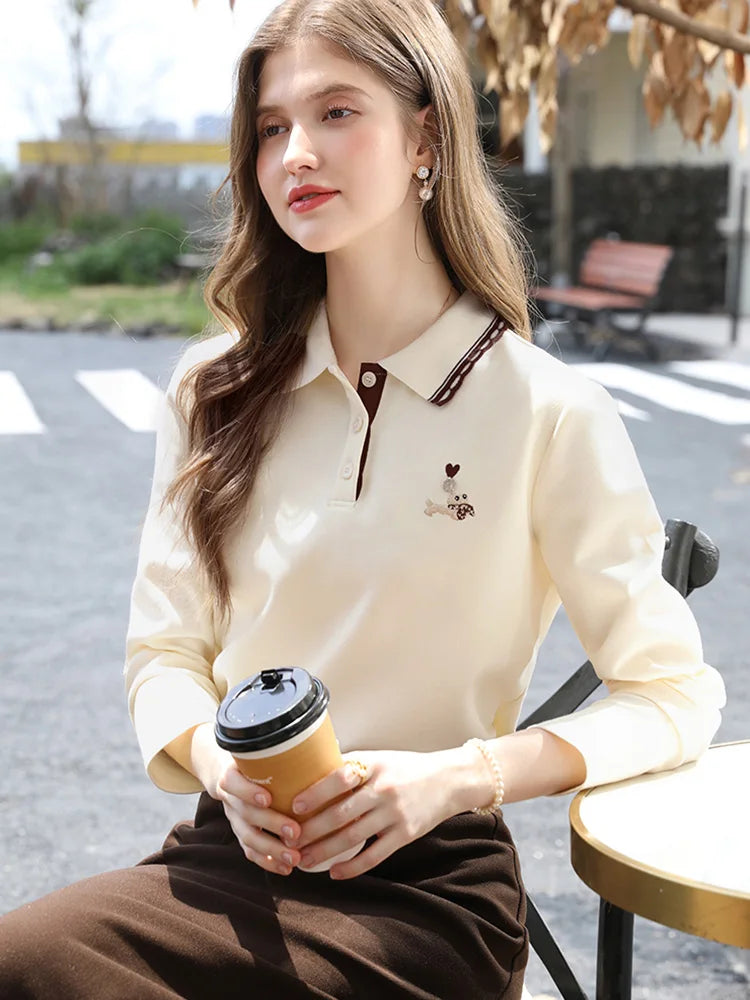 Women’s Contrast Polo Neck T-Shirt - Jeglowstore