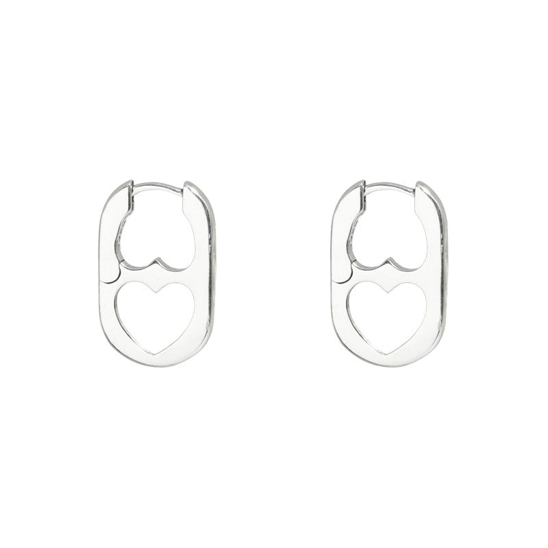 CIAXY Silver Color Pig Nose Earrings for Women Geometric Hollow Heart Design Ear Buckle 2022 Korea Fashion  Jewelry